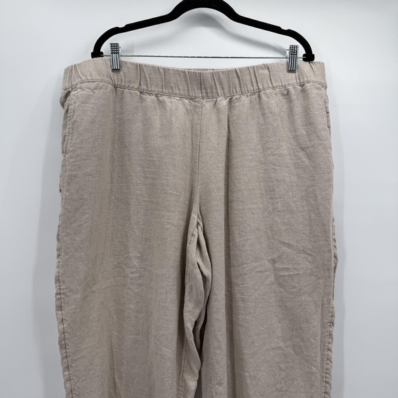 Pure Jill Pants Womens 2X Beige Linen Cropped Tapered Pull on Pockets Coastal - Picture 2 of 13
